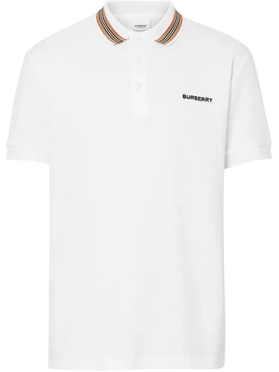 Shop Burberry Icon Stripe Short-sleeved Polo Shirt In White