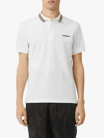 Shop Burberry Icon Stripe Short-sleeved Polo Shirt In White