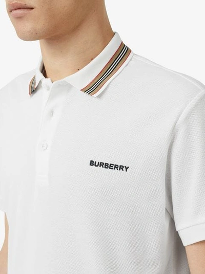 BURBERRY 经典条纹珠地网眼棉POLO衫 - 白色
