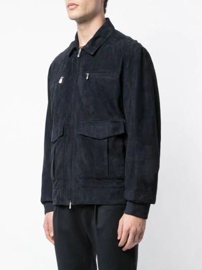 Shop Brunello Cucinelli Leather Bomber Jacket In Blue
