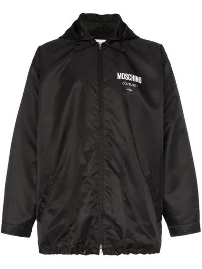 Shop Moschino Couture Logo Hooded Jacket In Black