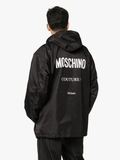 Shop Moschino Couture Logo Hooded Jacket In Black