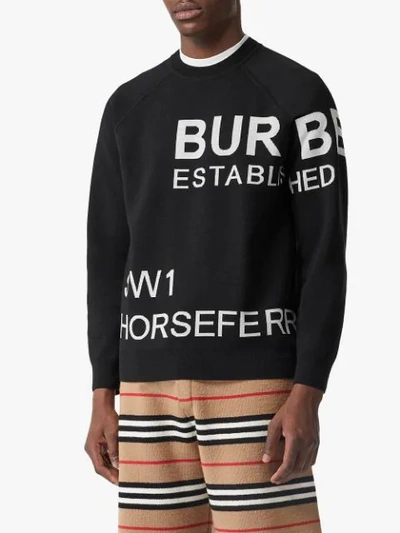 BURBERRY HORSEFERRY INTARSIA MERINO WOOL BLEND SWEATER - 黑色