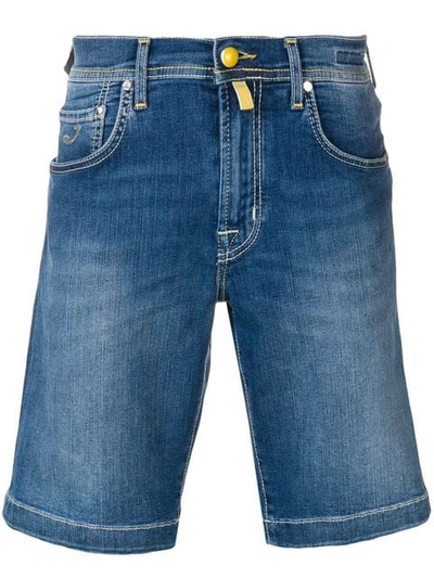 Shop Jacob Cohen Tab Appliqué Detail Denim Shorts In Blue