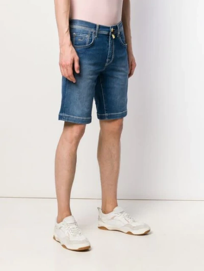 Shop Jacob Cohen Tab Appliqué Detail Denim Shorts In Blue