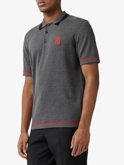 Shop Burberry Monogram Motif Tipped Cotton Jersey Polo Shirt In Grey