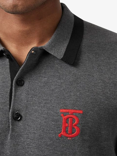 Shop Burberry Monogram Motif Tipped Cotton Jersey Polo Shirt In Grey