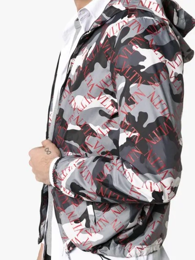 Shop Valentino Grid Camo Print Boxy Fit Hooded Jacket In Grey