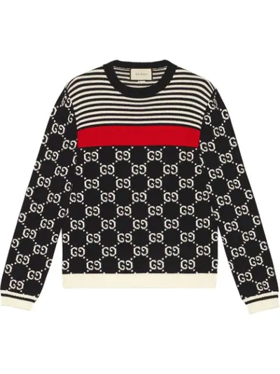Shop Gucci Gg And Stripes Knit Sweater In Blue