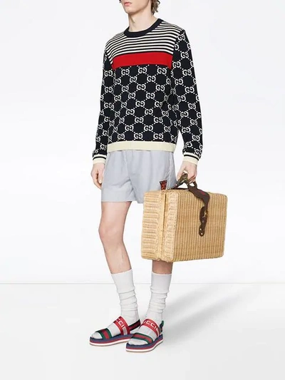 Shop Gucci Gg And Stripes Knit Sweater In Blue