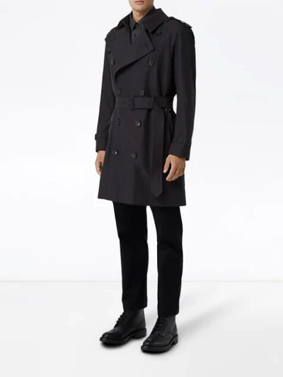 Shop Burberry Cotton Gabardine Trench Coat With Warmer In Midnight