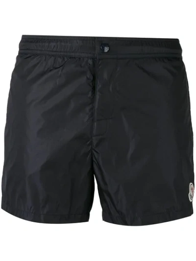 Shop Moncler Contrast Piped Swim Shorts In Blue