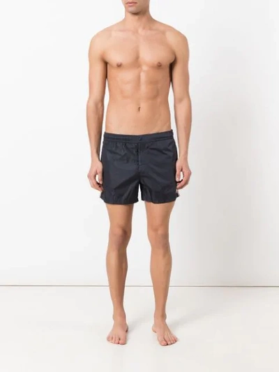 Shop Moncler Contrast Piped Swim Shorts In Blue