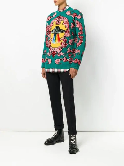 Shop Gucci Sweater With Ufo Appliqué In Green