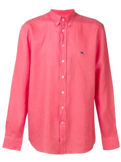 Shop Etro Button Down Logo Shirt In Pink