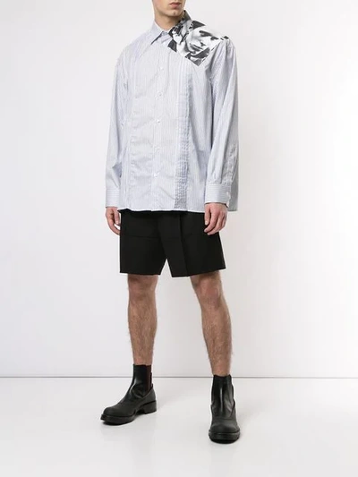 Shop Raf Simons Pinstriped Shirt With Photo Print On The Shoulder In White