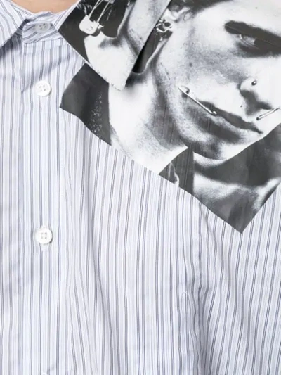 Shop Raf Simons Pinstriped Shirt With Photo Print On The Shoulder In White