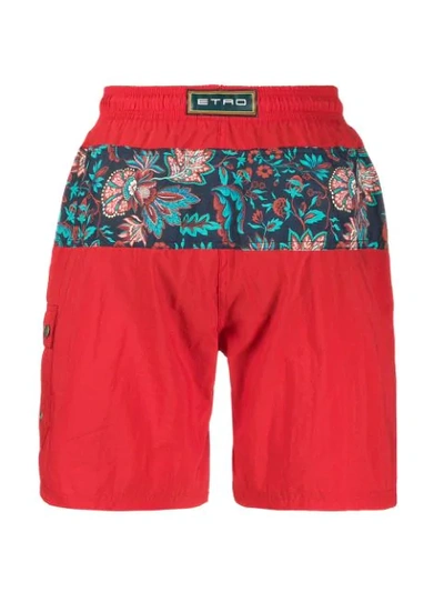 Shop Etro Floral Swim Shorts In Red
