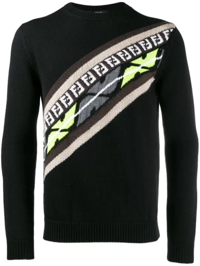 Shop Fendi Ff Diagonal Motif Sweater In Black