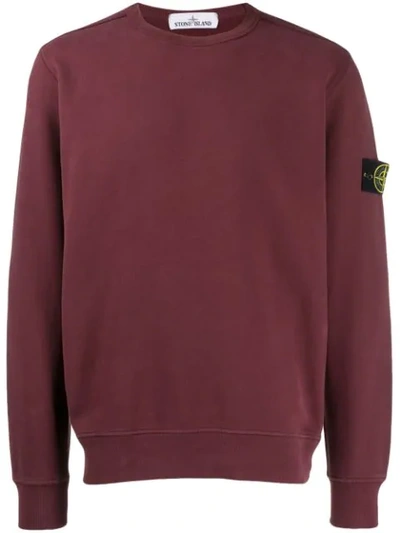 Shop Stone Island Logo Patch Sweatshirt In V0011 Dark Burgundy