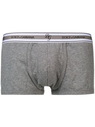 Shop Dolce & Gabbana Logo Fitted Boxers In Grey