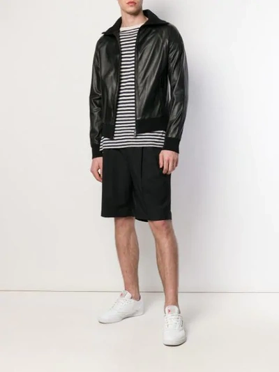 Shop Yves Salomon Leather Bomber Without Hood In Black