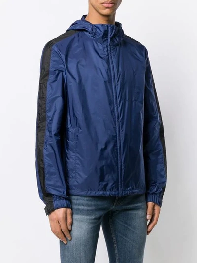 Shop Prada Hooded Rain Jacket In Blue