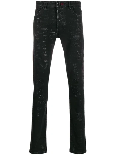 Shop Philipp Plein Logo Pattern Straight Jeans In Black