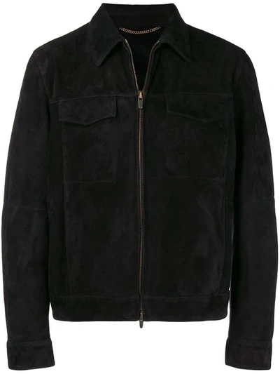 Shop Ajmone Collared Suede Jacket In Black