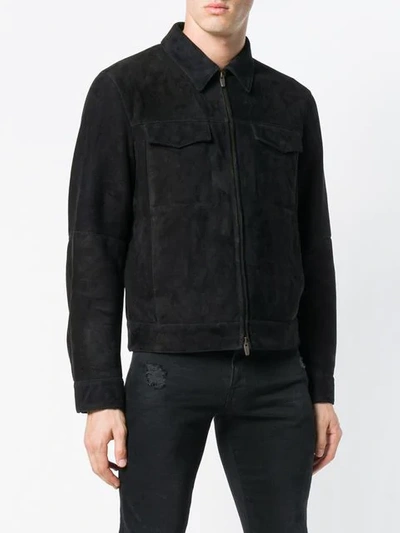 Shop Ajmone Collared Suede Jacket In Black