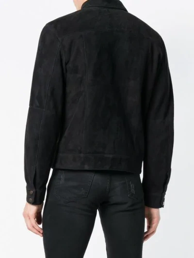 Shop Ajmone Collared Suede Jacket In Black
