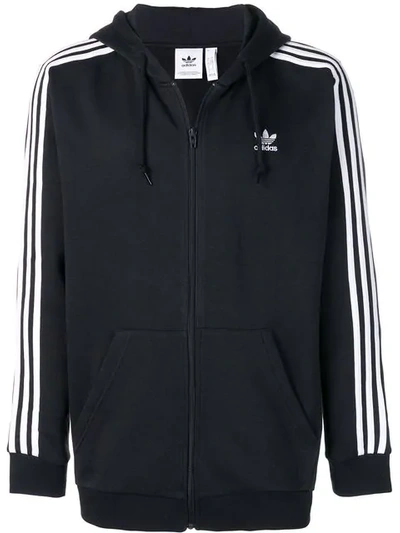 Shop Adidas Originals 3-stripes Zipped Hoodie In Black