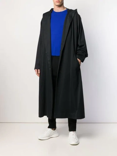 Shop Yohji Yamamoto Long Hooded Coat In 1 Black