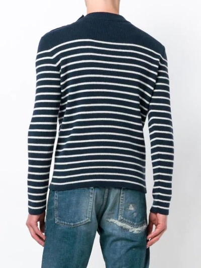 Shop Saint Laurent Striped Buttoned Jumper In Blue