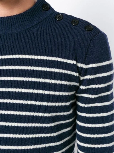 Shop Saint Laurent Striped Buttoned Jumper In Blue