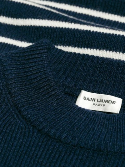 Shop Saint Laurent Striped Buttoned Jumper In Blue