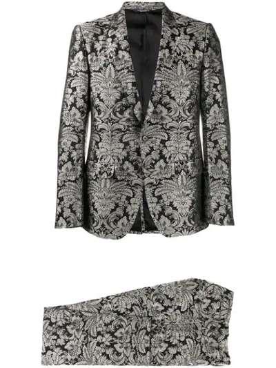 Shop Dolce & Gabbana Floral Embroidered Two-piece Suit In Black