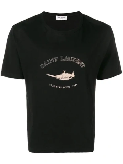 Shop Saint Laurent Logo Print T-shirt In 1095 -noir/naturel