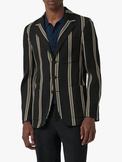 Shop Burberry Slim Fit Striped Wool Blend Club Blazer In Black