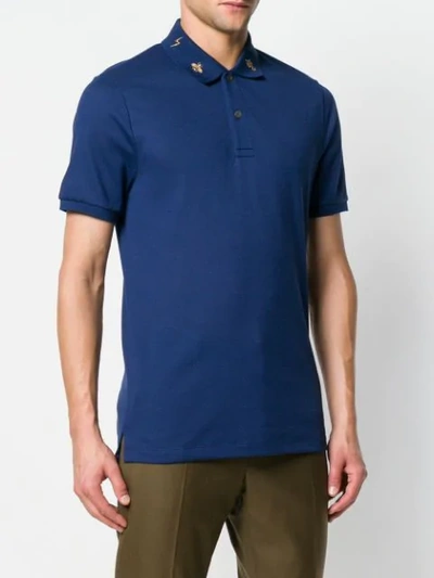 Shop Gucci Embroidered Collar Polo Shirt In Blue