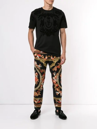 Shop Dolce & Gabbana Flocked Dg Floral Print T-shirt In Black