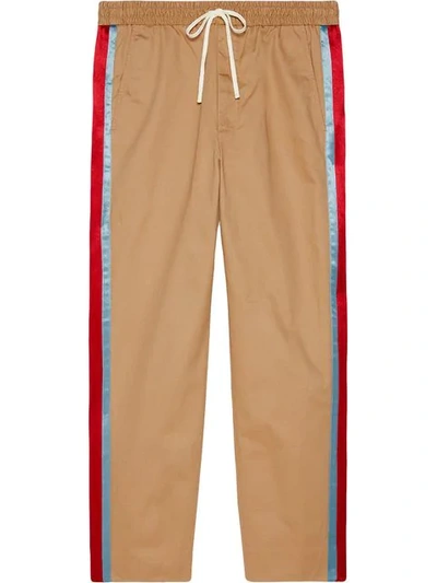 Shop Gucci Cotton Drill Pant With Acetate Stripe In Neutrals