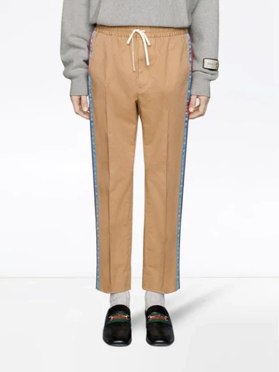 Shop Gucci Cotton Drill Pant With Acetate Stripe In Neutrals