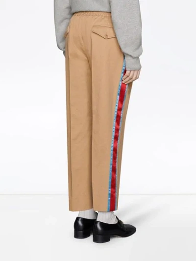 Shop Gucci Cotton Drill Pant With Acetate Stripe In Neutrals