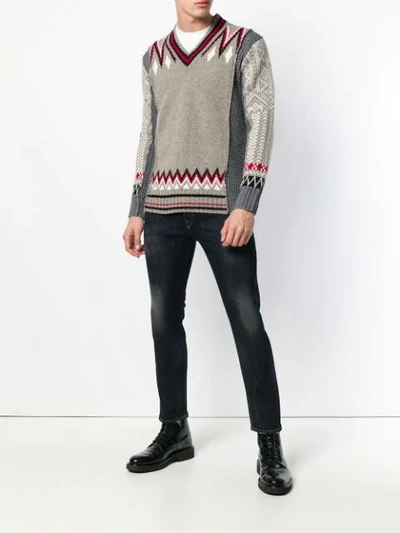 Shop Diesel Black Gold Contrasting Panel Knitted Sweater In Neutrals