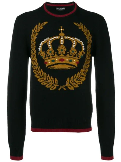 Shop Dolce & Gabbana Intarsia Crewneck Sweater In Black