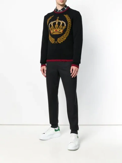 Shop Dolce & Gabbana Intarsia Crewneck Sweater In Black