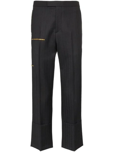 Shop Raf Simons Crystal Embellished Cropped Trousers - Black