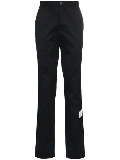 Shop Thom Browne Logo Patch Tailored Cotton Trousers In Blue