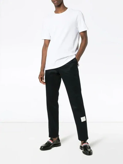 Shop Thom Browne Logo Patch Tailored Cotton Trousers In Blue